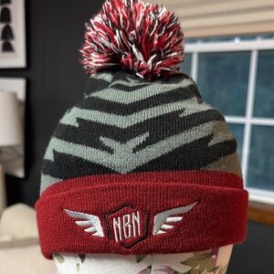 New Balance Kids' Red and Gray Pom-Pom Hat